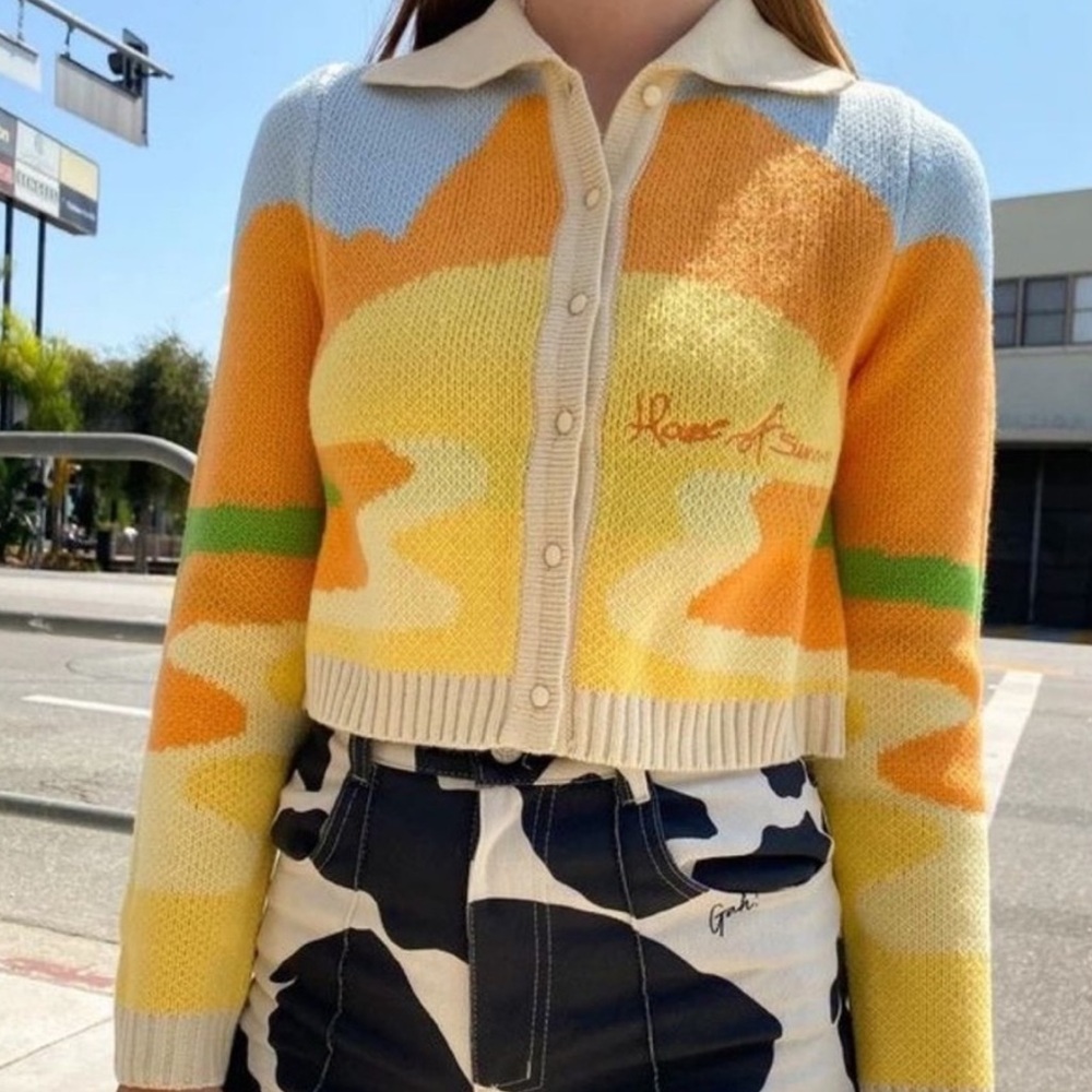House of Sunny Orange Yellow Cardigan Sweater